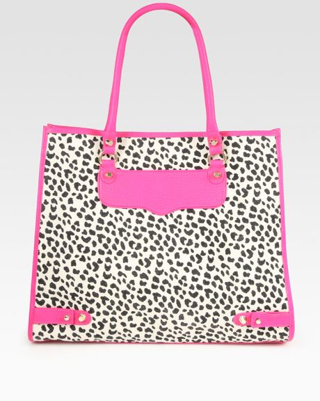Rebecca Minkoff Cheetah Print Leather Canvas Tote Bag in Pink | Lyst