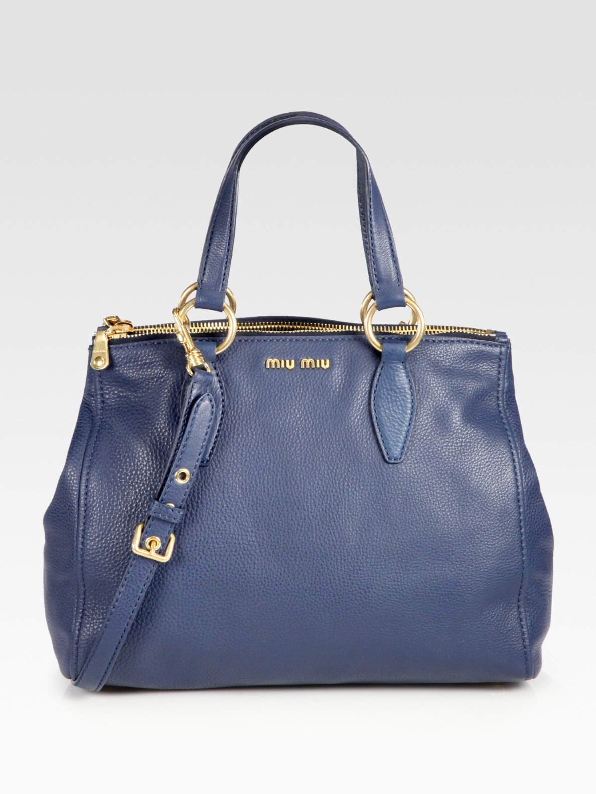 Miu Miu Vitello Caribou Top Handle Bag in Blue | Lyst