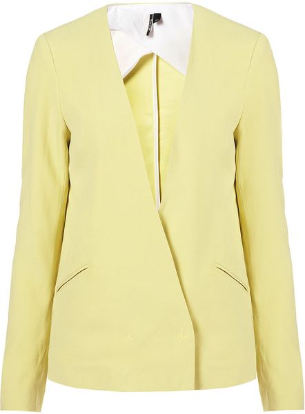 Topshop Coord Collarless Blazer in Yellow (lime) | Lyst