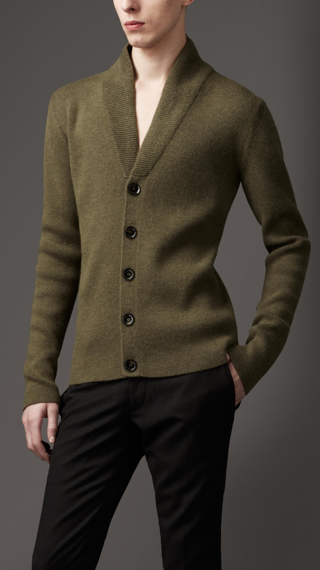 Burberry Shawl Collar Knitted Cardigan in Green for Men | Lyst
