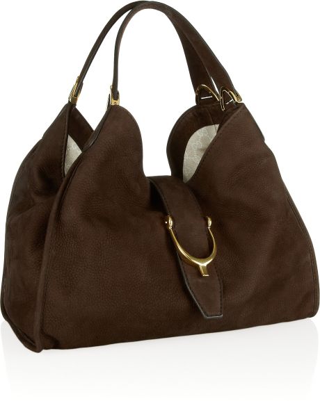 Gucci Soft Stirrup Nubuck Suede Shoulder Bag in Brown (cocoa) | Lyst