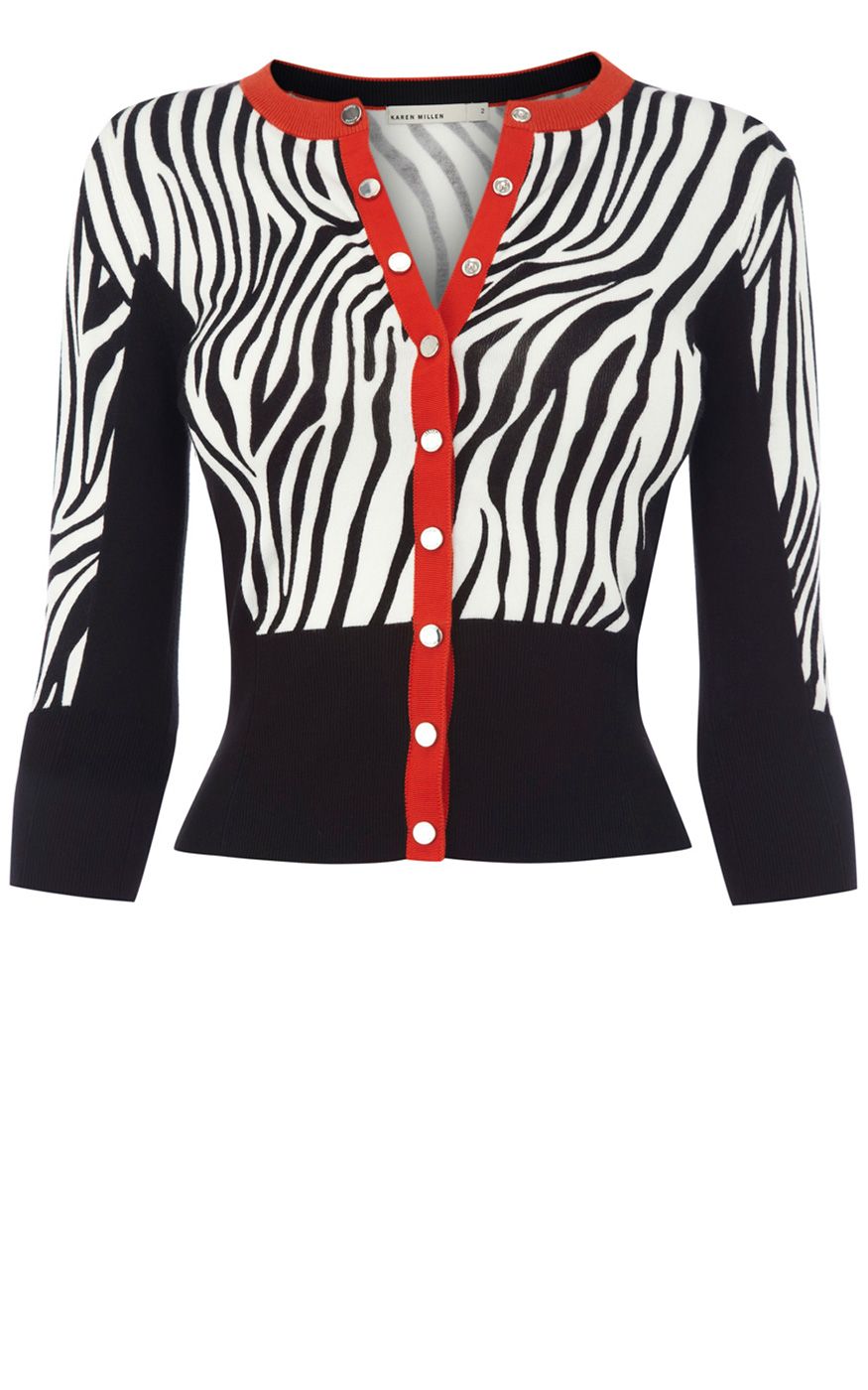 Karen millen Zebra Print Cardigan in Black Lyst