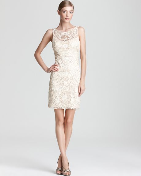 Sue Wong Cocktail Dress Lace in Pink (peach) | Lyst