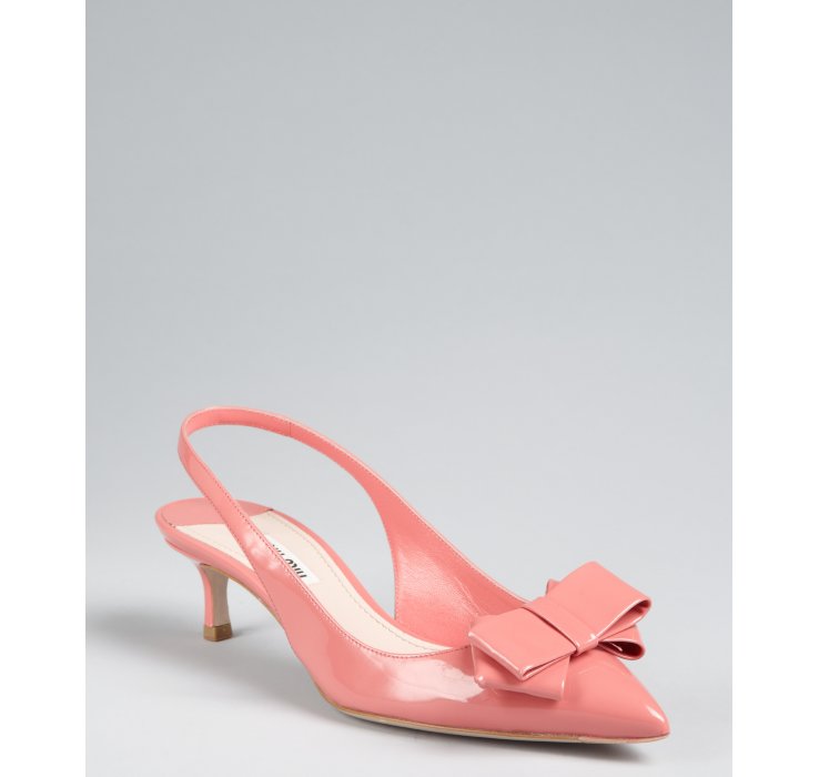 Lyst Miu Miu Blush Patent Leather Bow Detail Sling Back Kitten Heel
