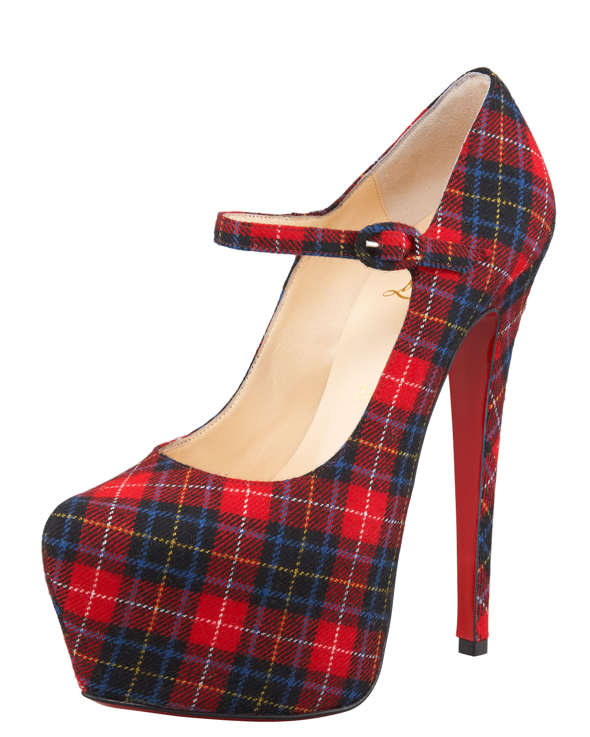 Christian louboutin Lady Daf Tartan Mary Jane in Red | Lyst