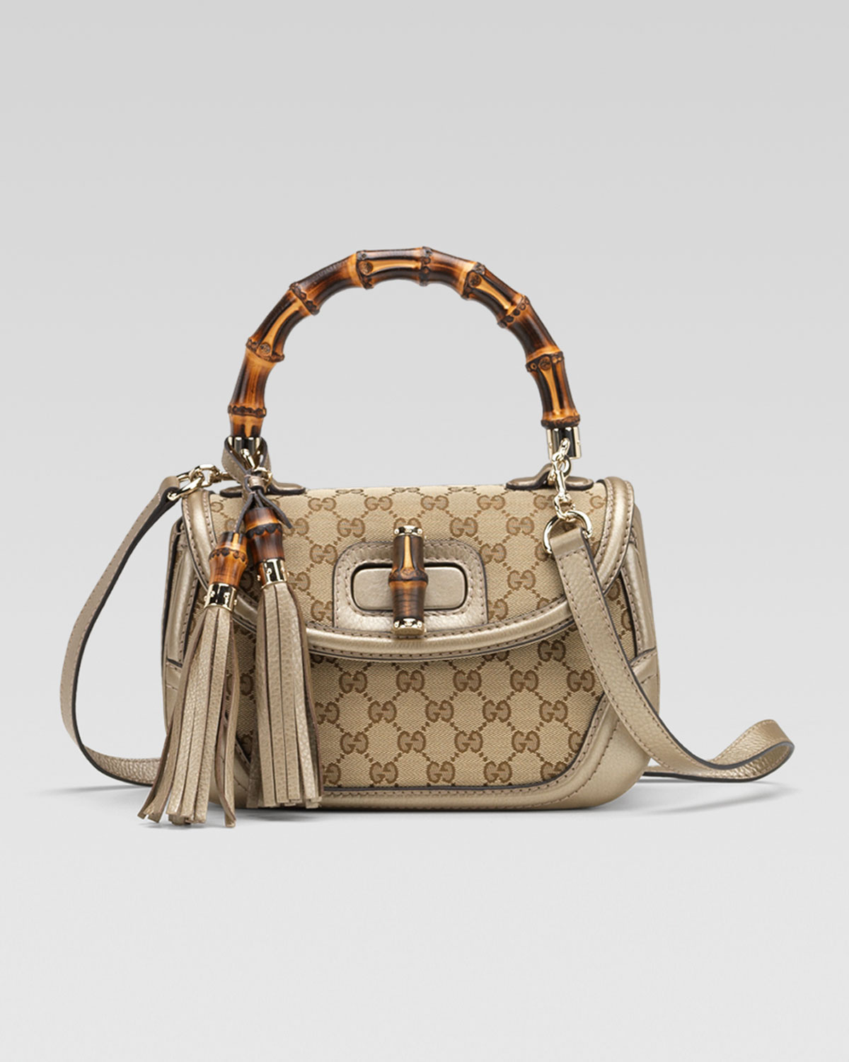 Gucci New Bamboo Medium Top Handle Bag Champagne in Natural | Lyst