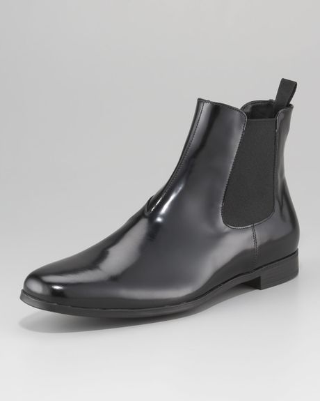 Prada Spazzolato Ankle Boot with Goring in Black | Lyst