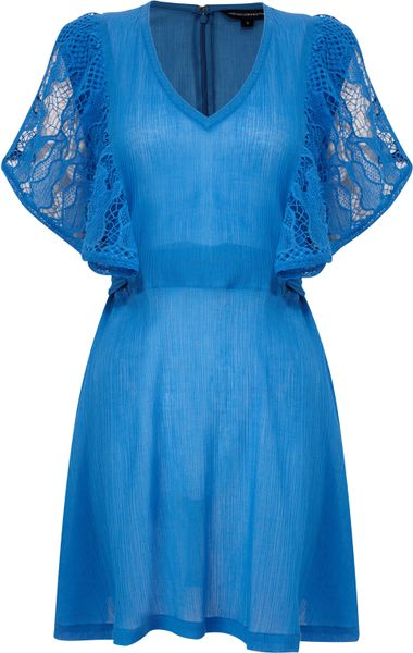French Connection Lori Lace Frilly Dress in Blue (optic) | Lyst