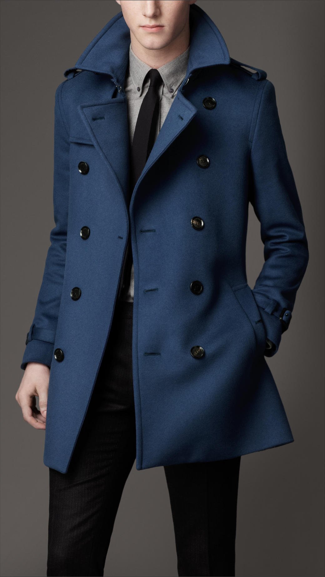 Burberry Wool Trench Coat in Blue for Men - Lyst