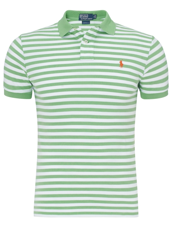 ralph lauren green and white striped polo shirt