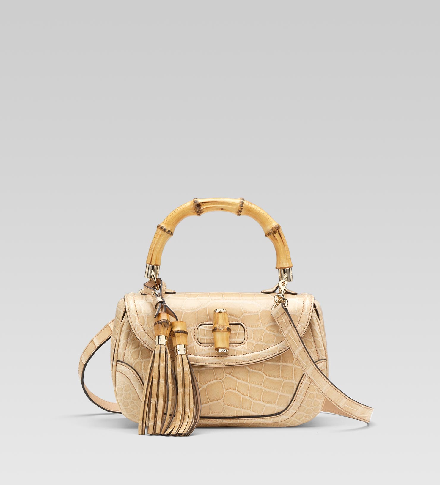 Gucci New Bamboo Crocodile Top Handle Bag Lyst