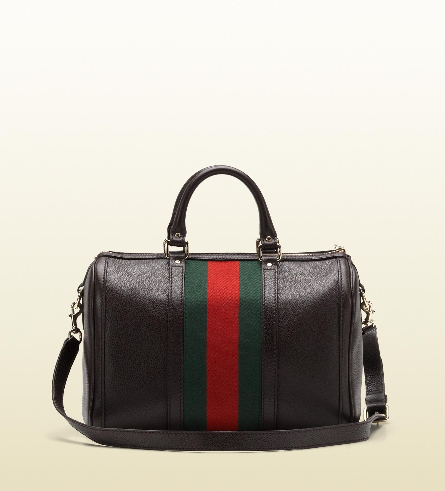 Gucci Vintage Web Leather Boston Bag in Brown | Lyst