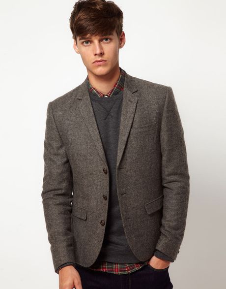 Asos Slim Fit Tweed Blazer in Brown for Men | Lyst