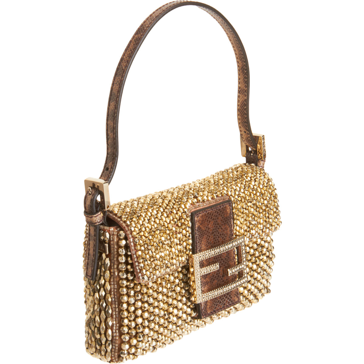 Fendi Mini Beaded Baguette Bag in Gold (gunmetal) | Lyst