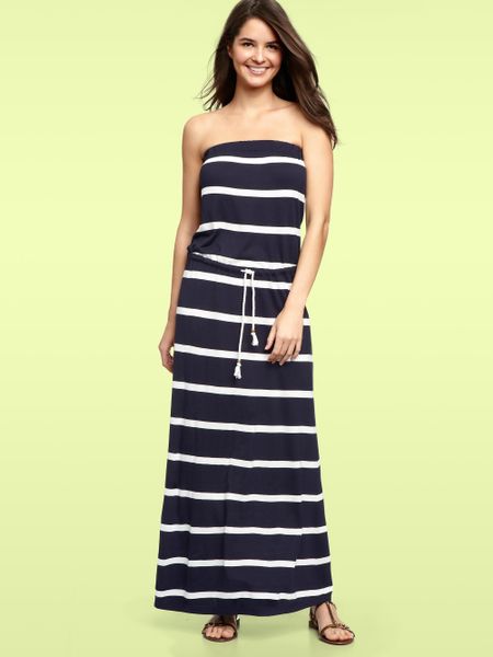 Gap Strapless Striped Maxi Dress in Blue (navy stripe) | Lyst