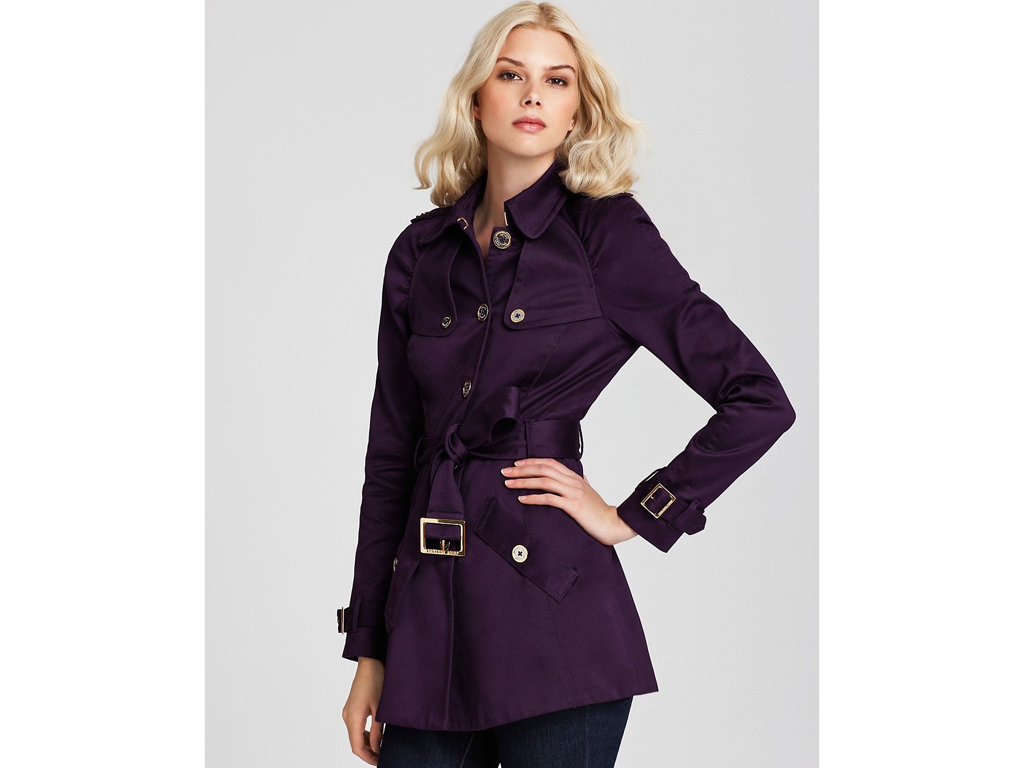 Juicy Couture Cotton Sateen Trench Coat in Purple (blackberry) | Lyst