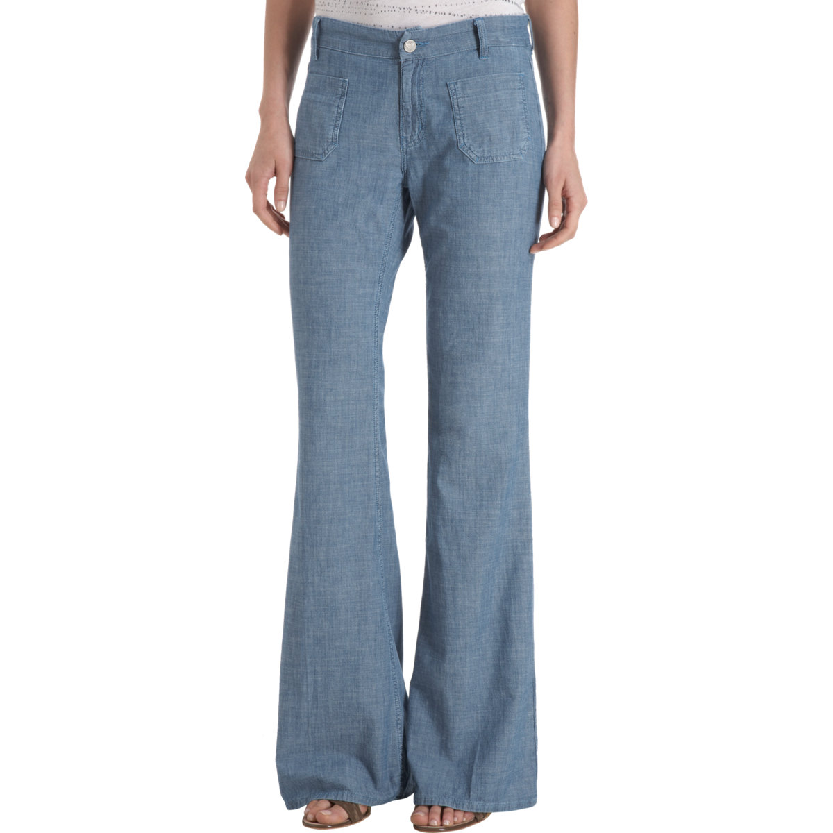 Mih jeans Miramar Midrise Wideleg Chambray Jeans in Blue (chambray
