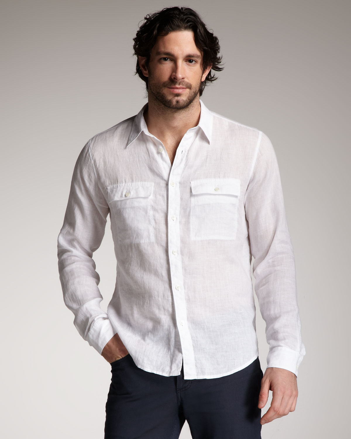 Theory Two-Pocket Linen Shirt in White for Men | Lyst
