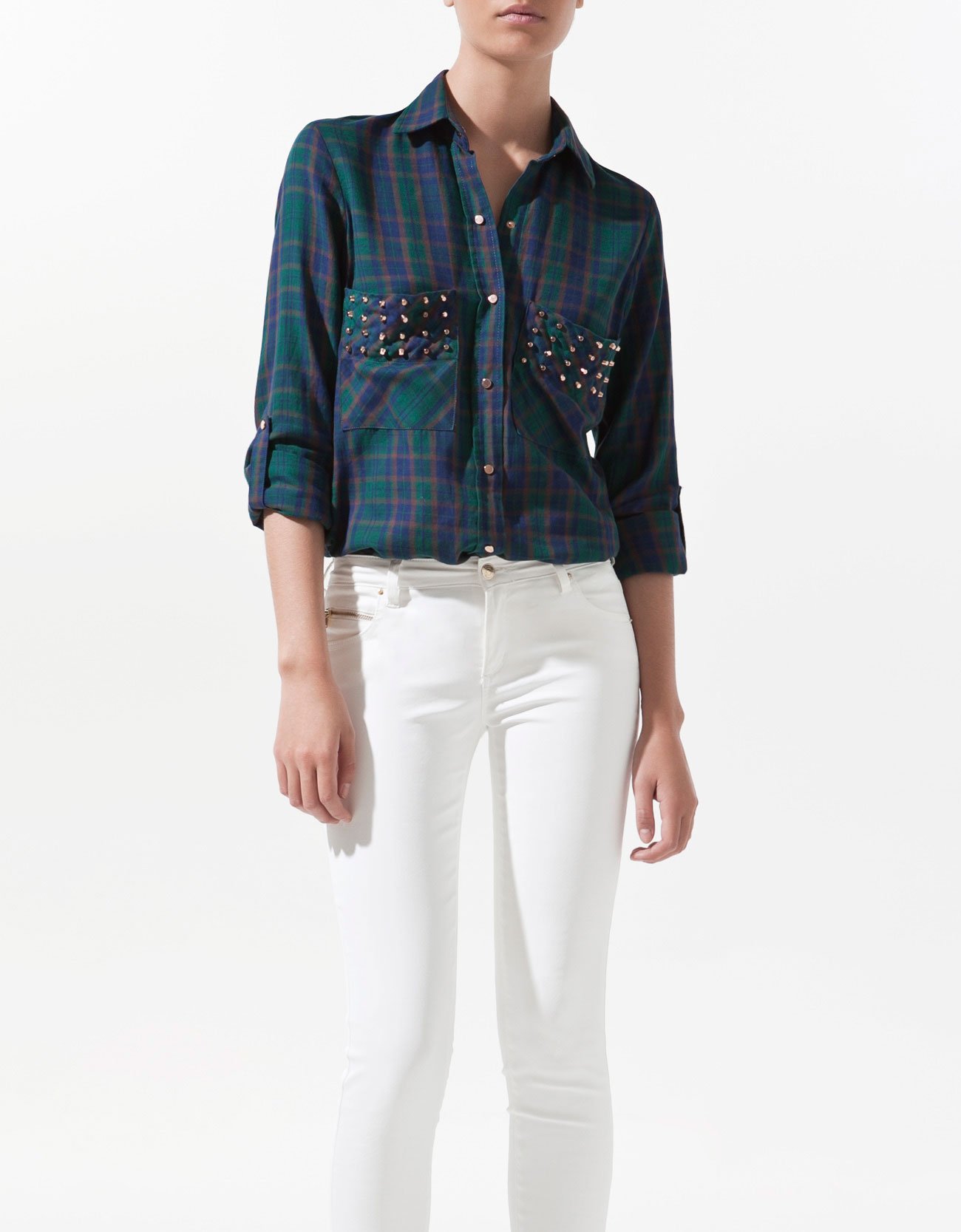 zara green check overshirt