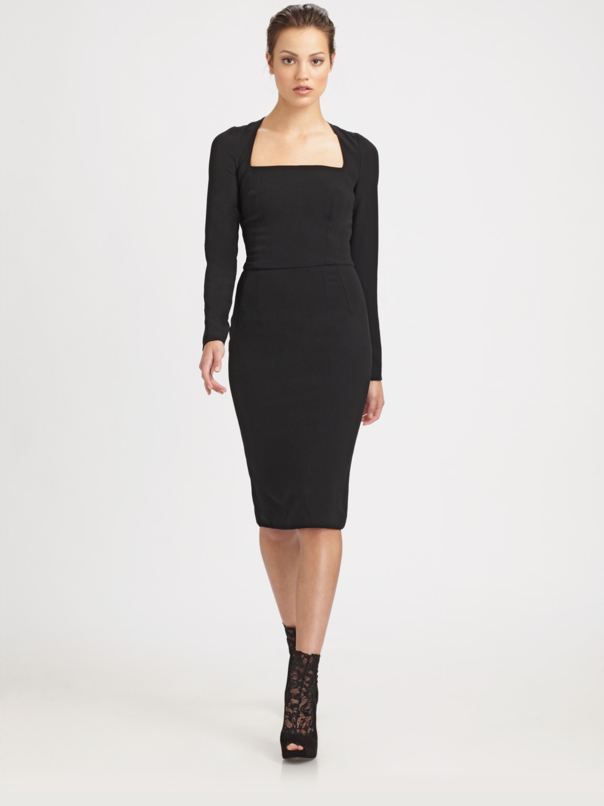 Lyst - Dolce & Gabbana Square Neck Dress in Black