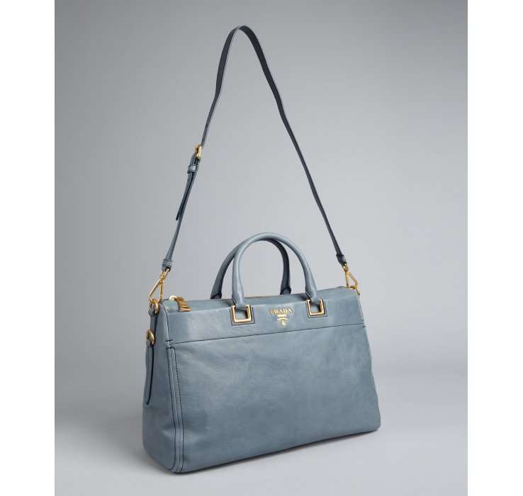 Prada Slate Blue Leather Logo Messenger Crossbody Bag in Gray ...  