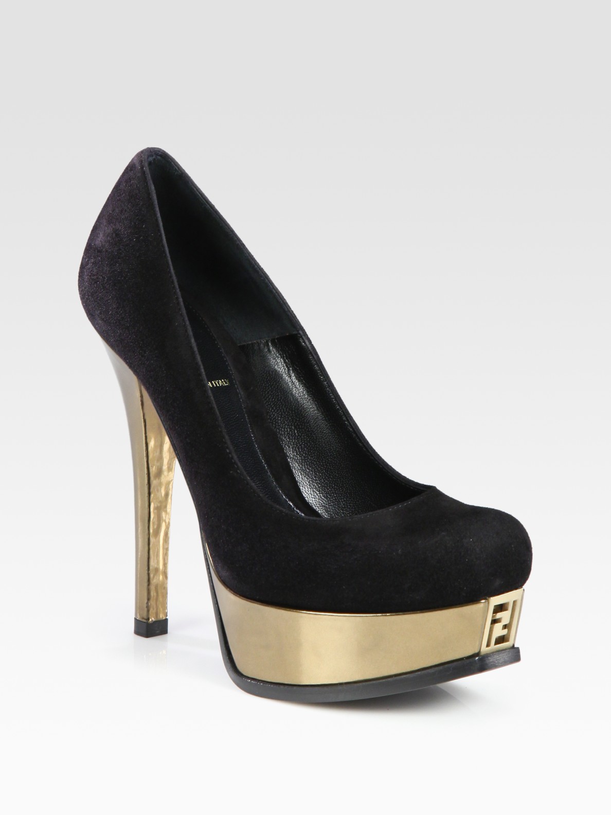 Lyst - Fendi Suede and Metallic Leather Platform Pumps in Black