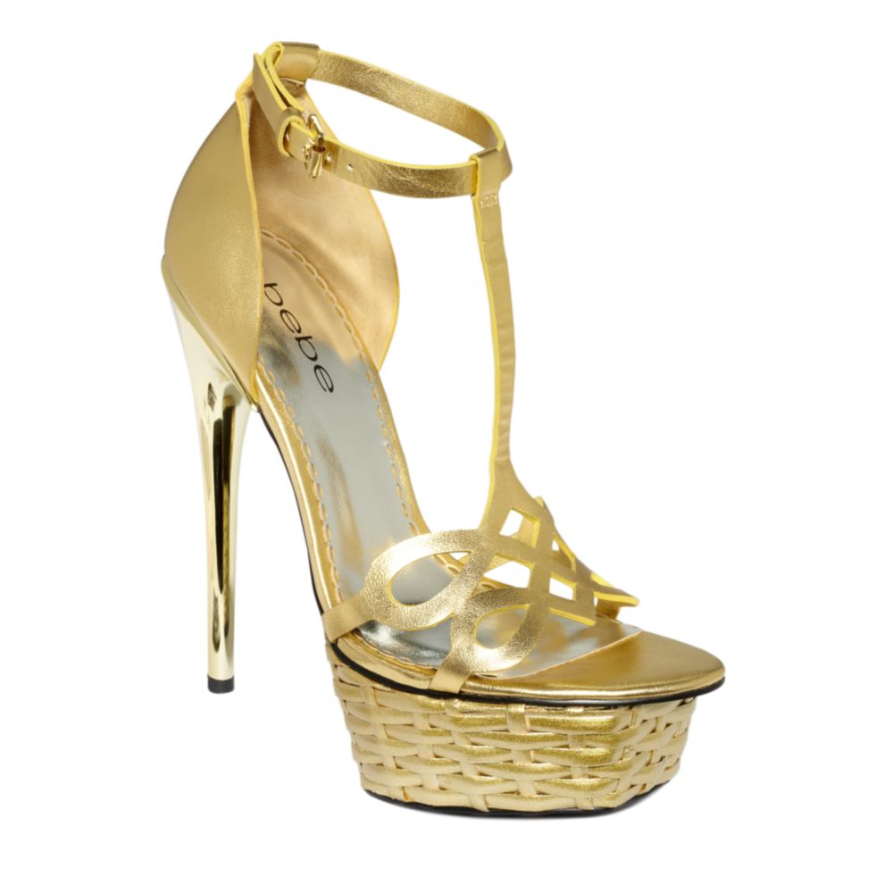 Bebe Francis Platform Sandals in Gold | Lyst