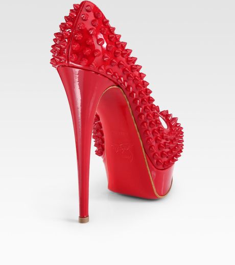 Christian Louboutin Studded Patent Leather Platform Pumps in Red | Lyst
