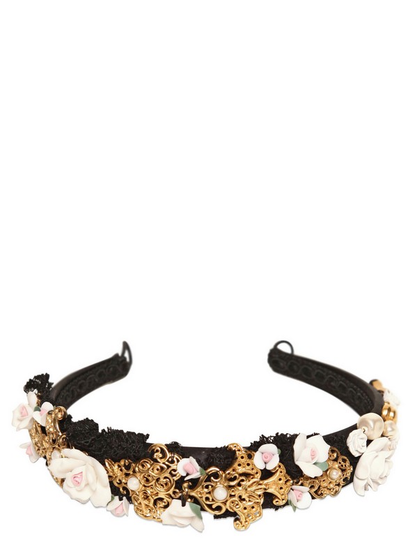 Lyst - Dolce & Gabbana Multicolor Roses Swarovski Headband in Black