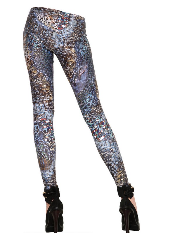 Lyst - Mcq Feather Print Lycra Jersey Leggings in Blue