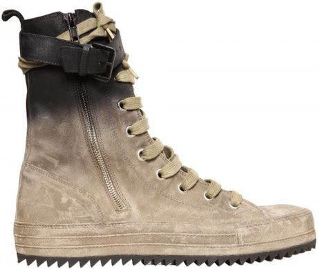 Ann Demeulemeester Degrade Waxed Suede High Top Sneakers in Khaki for ...