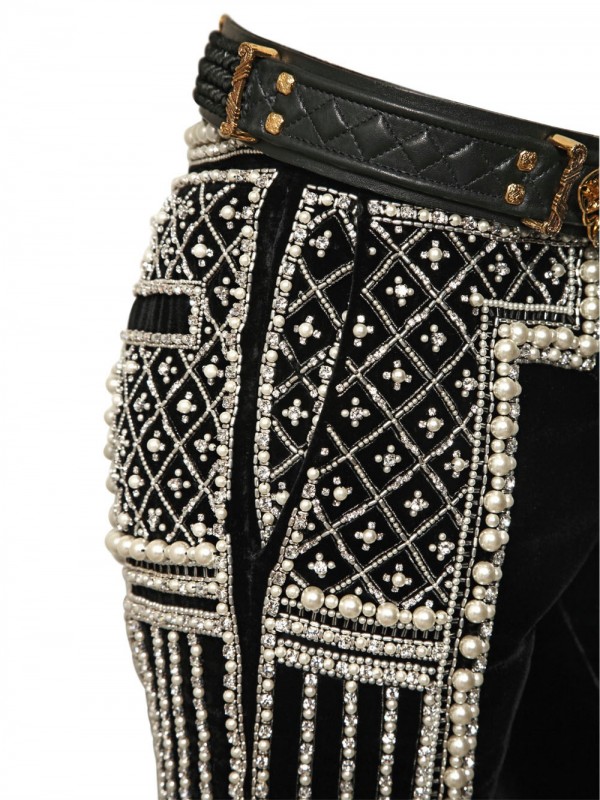 Lyst - Balmain Embellished Velvet Pants in Black