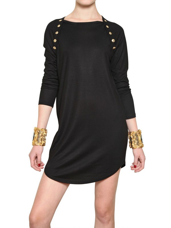 Lyst - Balmain Gold Button Viscose Jersey Top Dress in Black