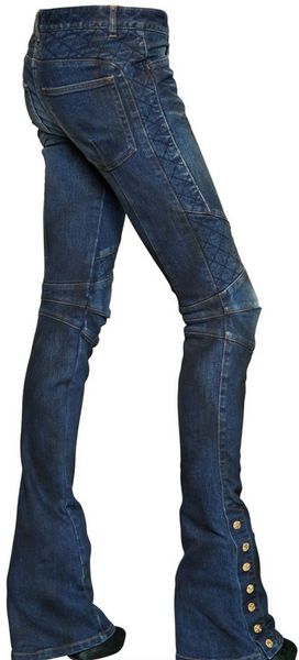 Balmain Flared Stretch Cotton Denim Jeans in Blue | Lyst
