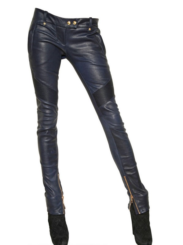 Lyst - Balmain Soft Nappa Leather Biker Trousers in Black