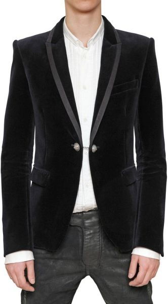 Balmain Satin Piping Velvet Jacket in Blue for Men (navy) | Lyst