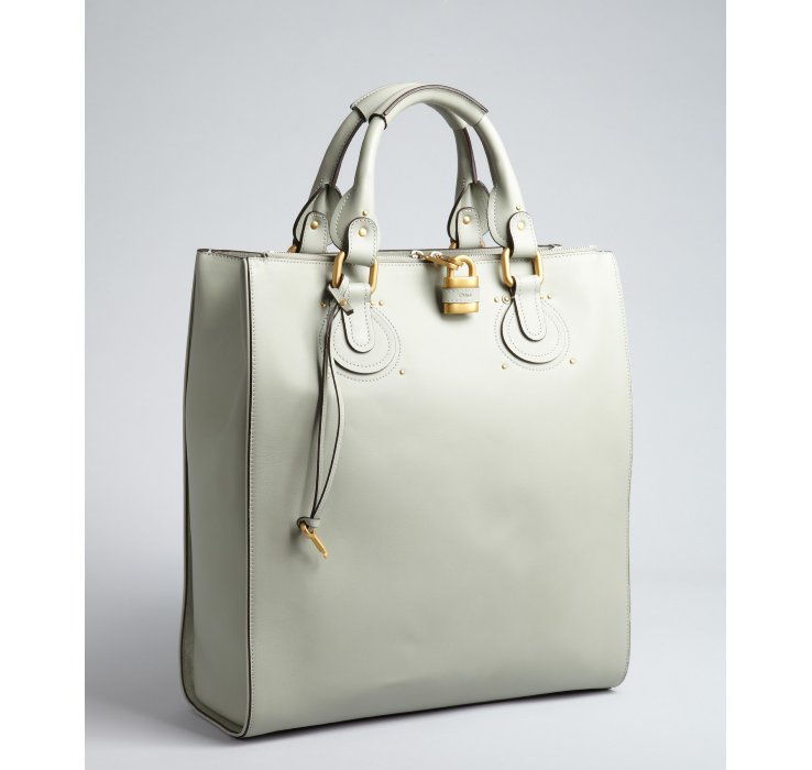 Lyst Chloé Green Leather Structured Tote Bag In Natural Gallery