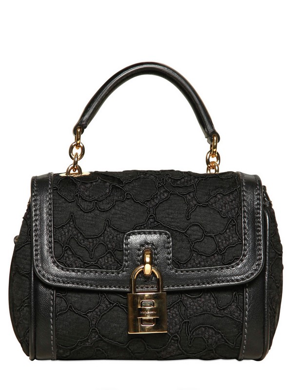 Dolce & Gabbana Mini Dolce Bag Lace Leather Top Handle in Black | Lyst