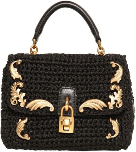 Dolce & Gabbana Mini Dolce Crochet Cotton Shoulder Bag in Black | Lyst