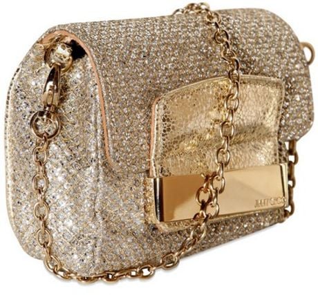 Jimmy Choo Caro Glitter Fabric Shoulder Bag in Gold (champagne) | Lyst