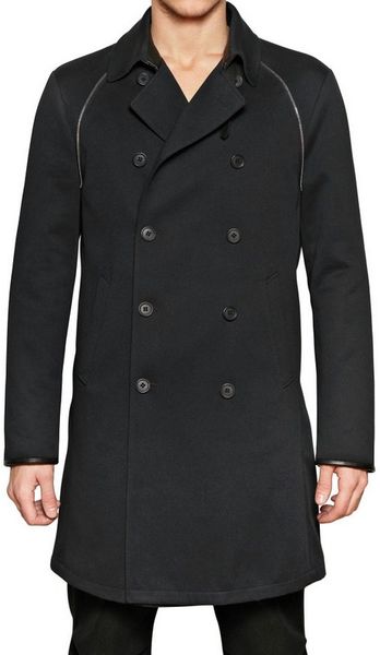 John Varvatos Wool Mix Gabardine Zip Detail Coat in Black for Men | Lyst