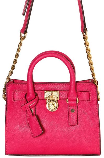 Michael Michael Kors Mini Hamilton Leather Shoulder Bag in Pink | Lyst
