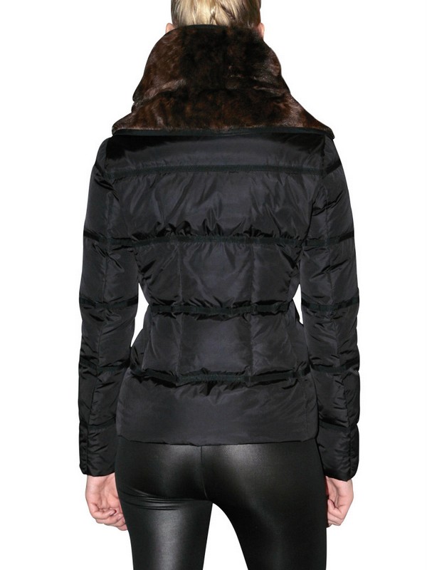 Lyst - Moncler Vison Fur Collar Matt Nylon Down Jacket in Black