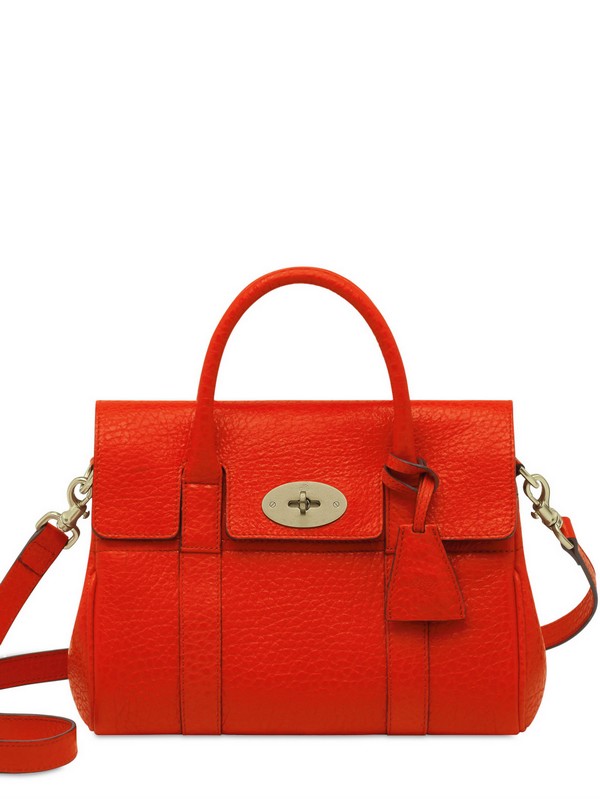 Mulberry Small Bayswater Shiny Grainy Leather Bag in Orange | Lyst