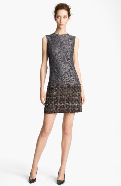 Dolce & Gabbana Lace Tweed Shift Dress in Gray (grey) | Lyst