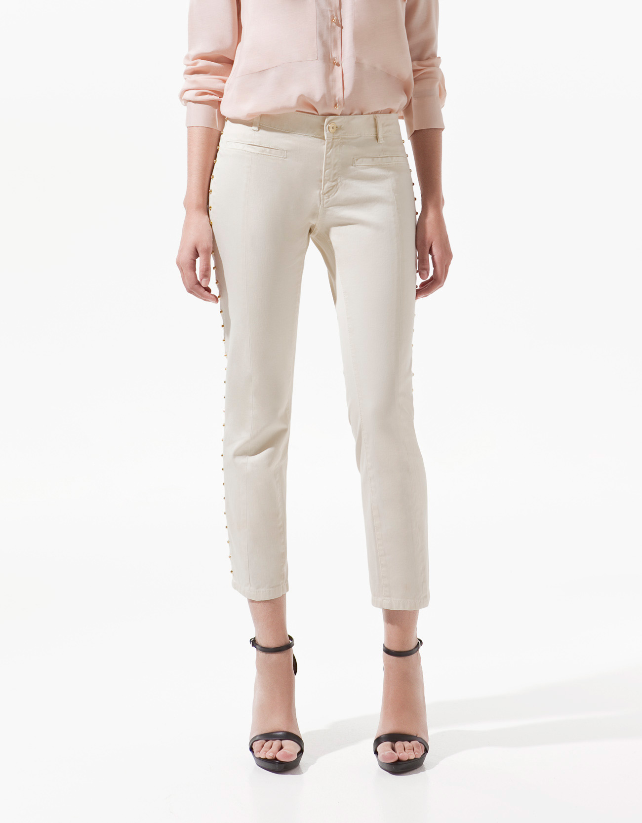 ladies cream cropped trousers