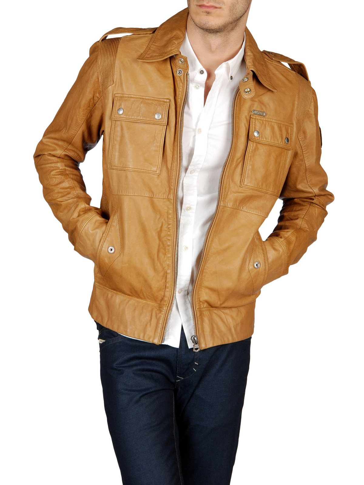 Diesel Mens Leather Jacket Brown Photos