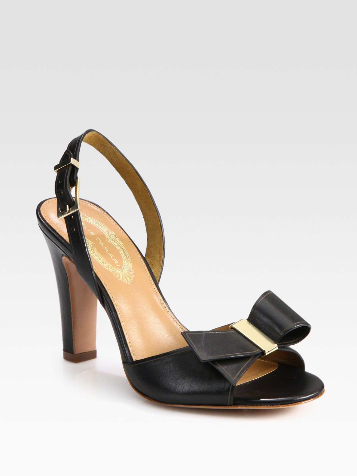 Elie Tahari Alice Leather Bow Slingback Sandals in Black | Lyst