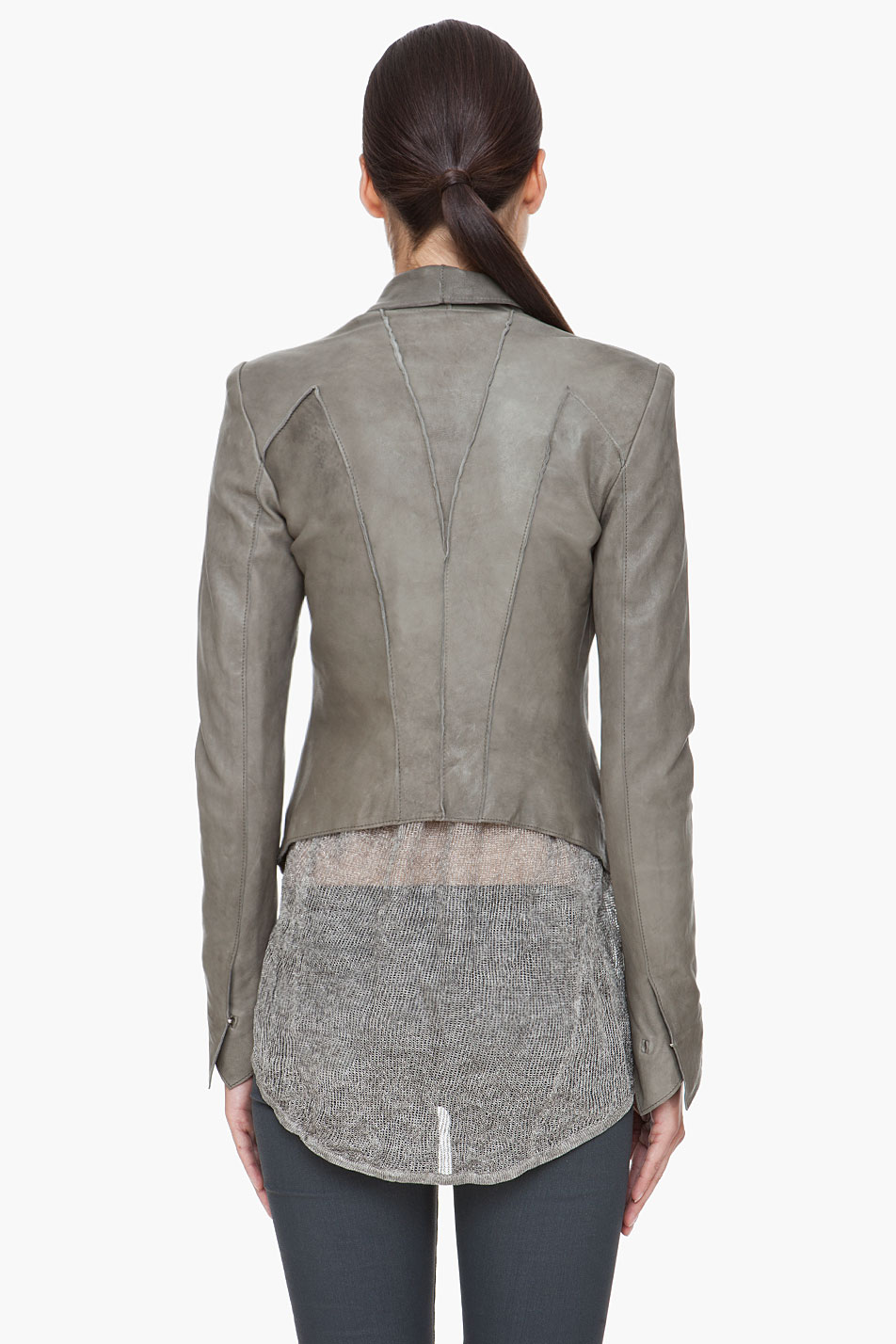 Helmut Lang Grey Leather Jacket in Gray - Lyst