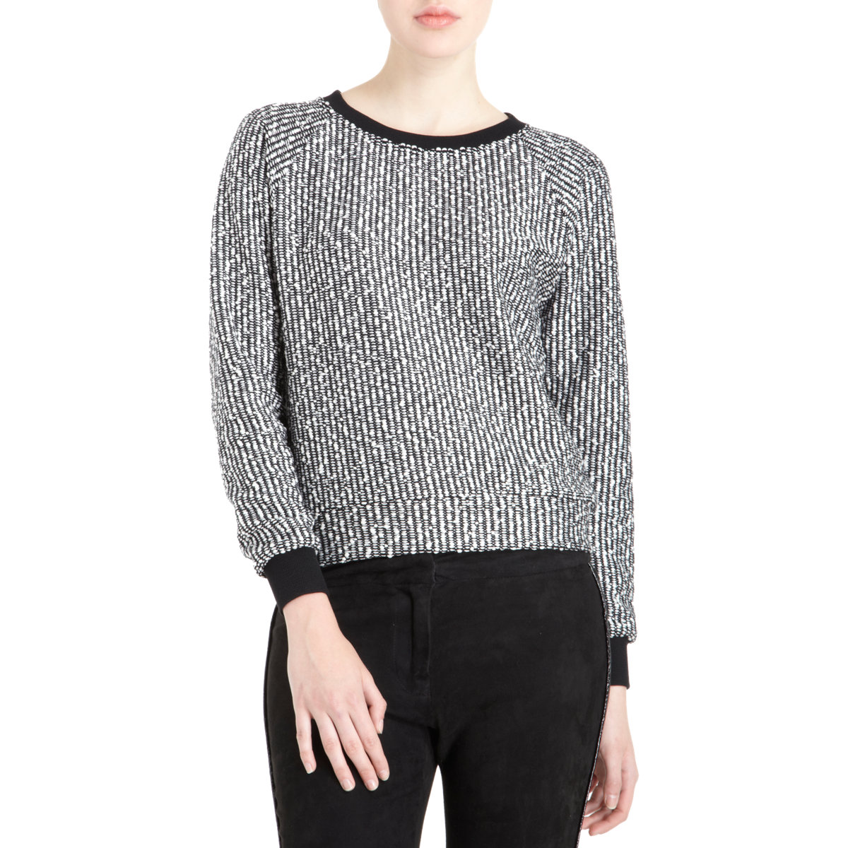 L'agence Ribbon Boucle Knit Sweater in Black | Lyst